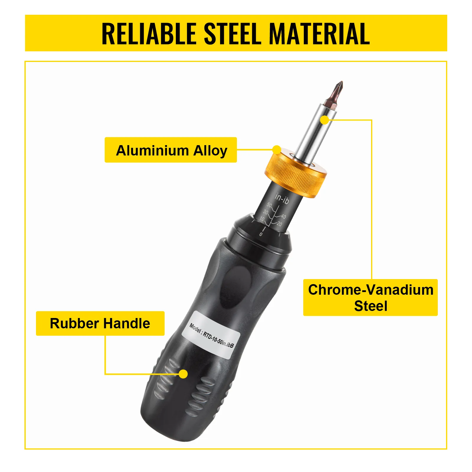 VEVOR torque screwdriver with rubber handle, aluminium alloy, and chrome-vanadium steel