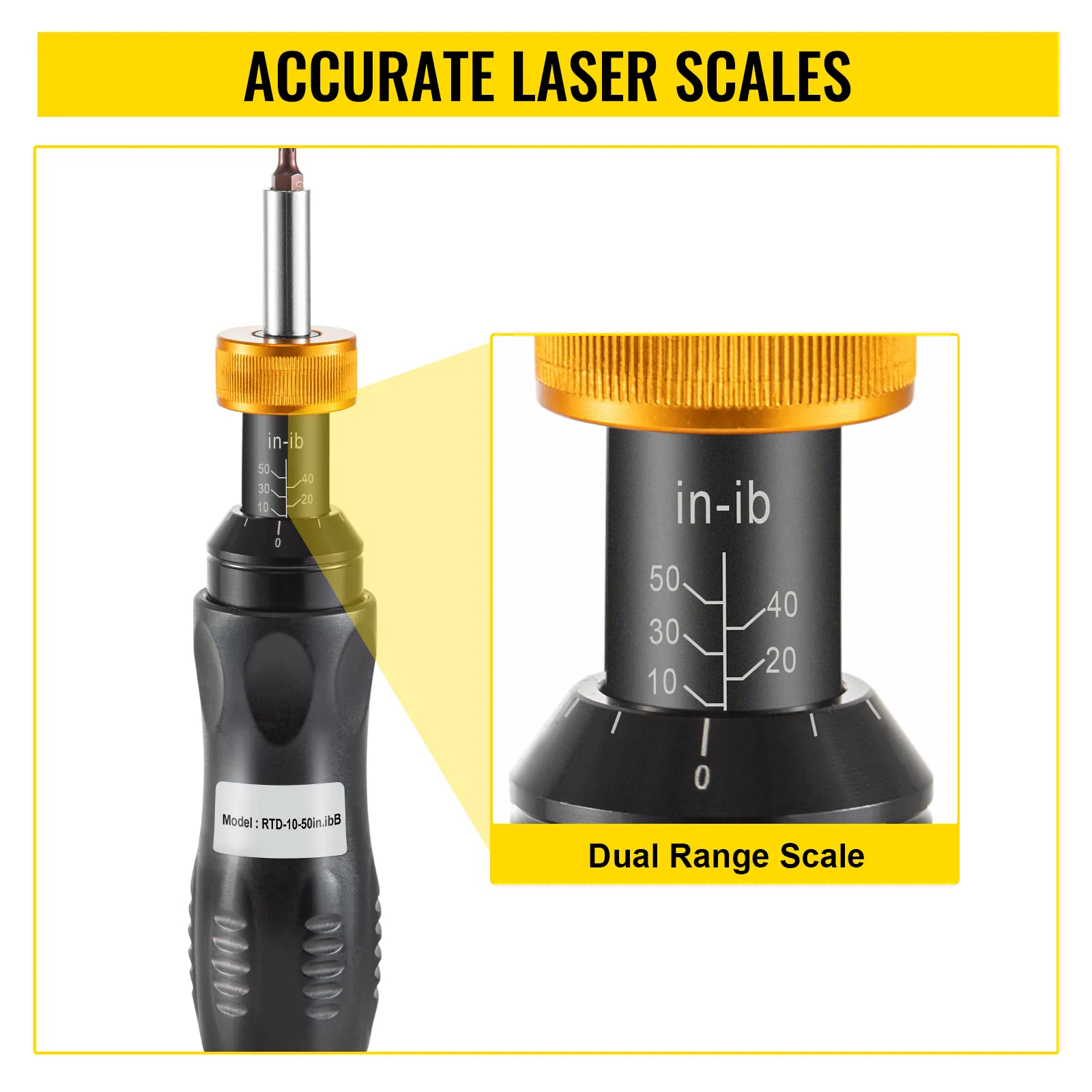 VEVOR torque screwdriver with accurate laser scales and dual range scale display.