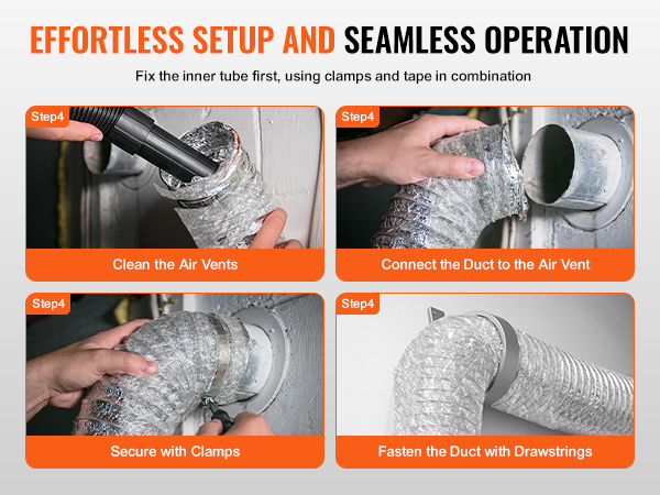 effortless setup guide for VEVOR dryer vent hose installation using clamps and tape.