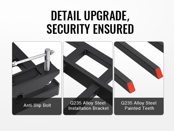 anti-slip bolt, q235 alloy steel installation bracket, q235 alloy steel painted teeth for VEVOR clamp on debris forks.
