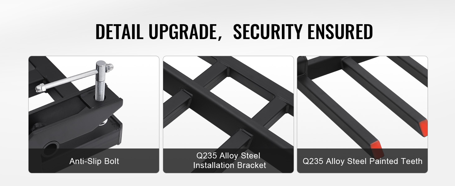 anti-slip bolt, q235 alloy steel installation bracket, q235 alloy steel painted teeth for VEVOR clamp on debris forks.