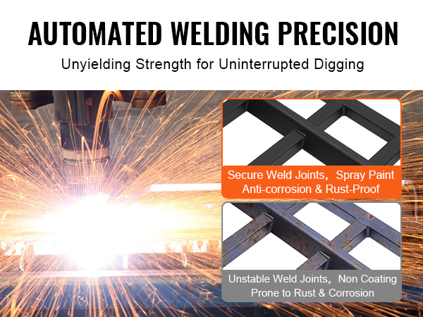 automated welding sparks with secure weld joints and rust-proof spray paint for VEVOR debris forks.