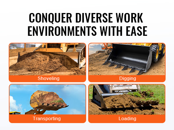 construction equipment using VEVOR bucket tooth bar for shoveling, digging, transporting, and loading soil.
