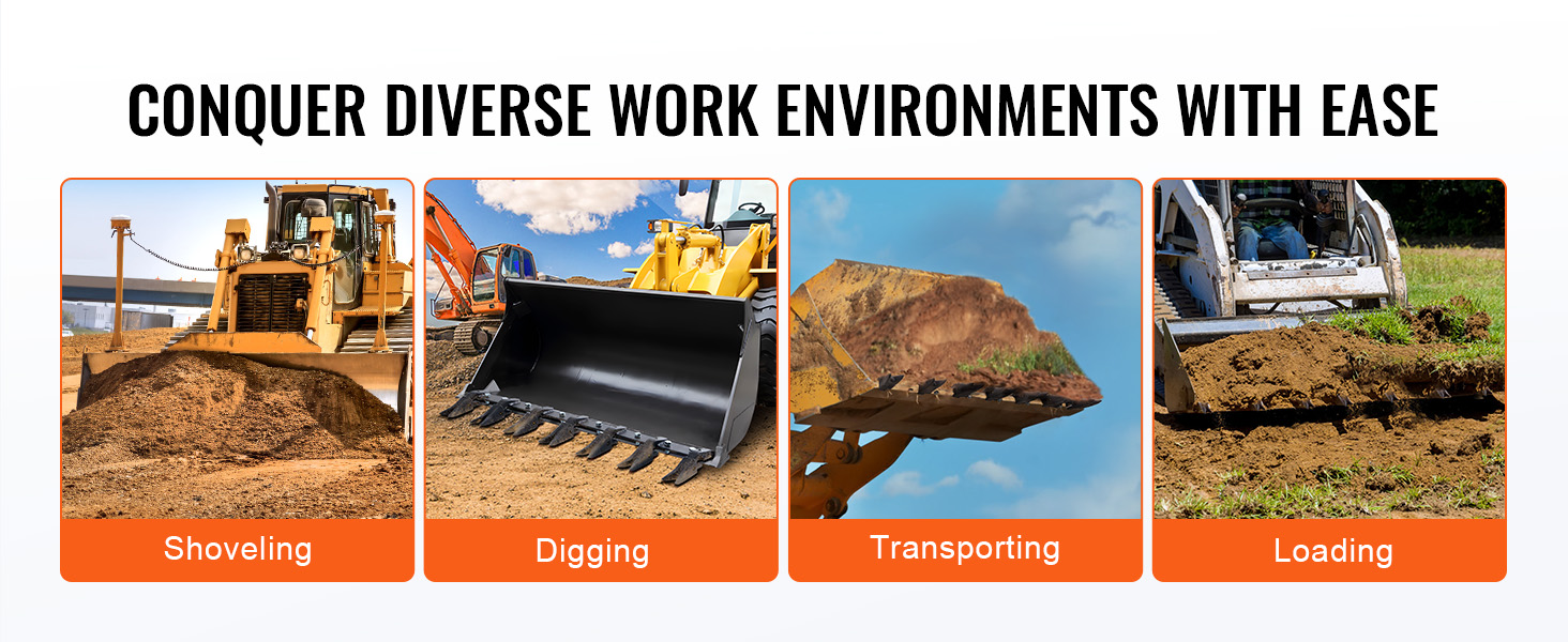 bulldozer and machinery shoveling, digging, transporting, and loading dirt with VEVOR bucket tooth bar.