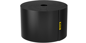 black roll of VEVOR landscape edging with yellow VEVOR logo on the side.