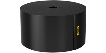 black rolled VEVOR landscape edging with a yellow logo, ideal for garden borders and lawn edges.