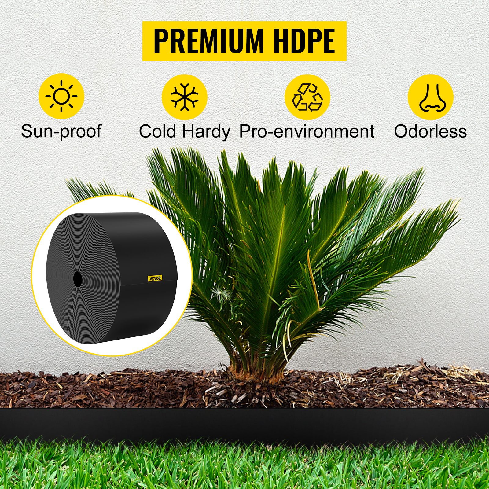 premium hdpe VEVOR landscape edging with sun-proof, cold hardy, pro-environment, odorless features.