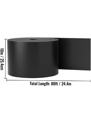 black VEVOR landscape edging roll, 10in x 80ft, with dimensions of 254.4cm in length and 24.4m in width.