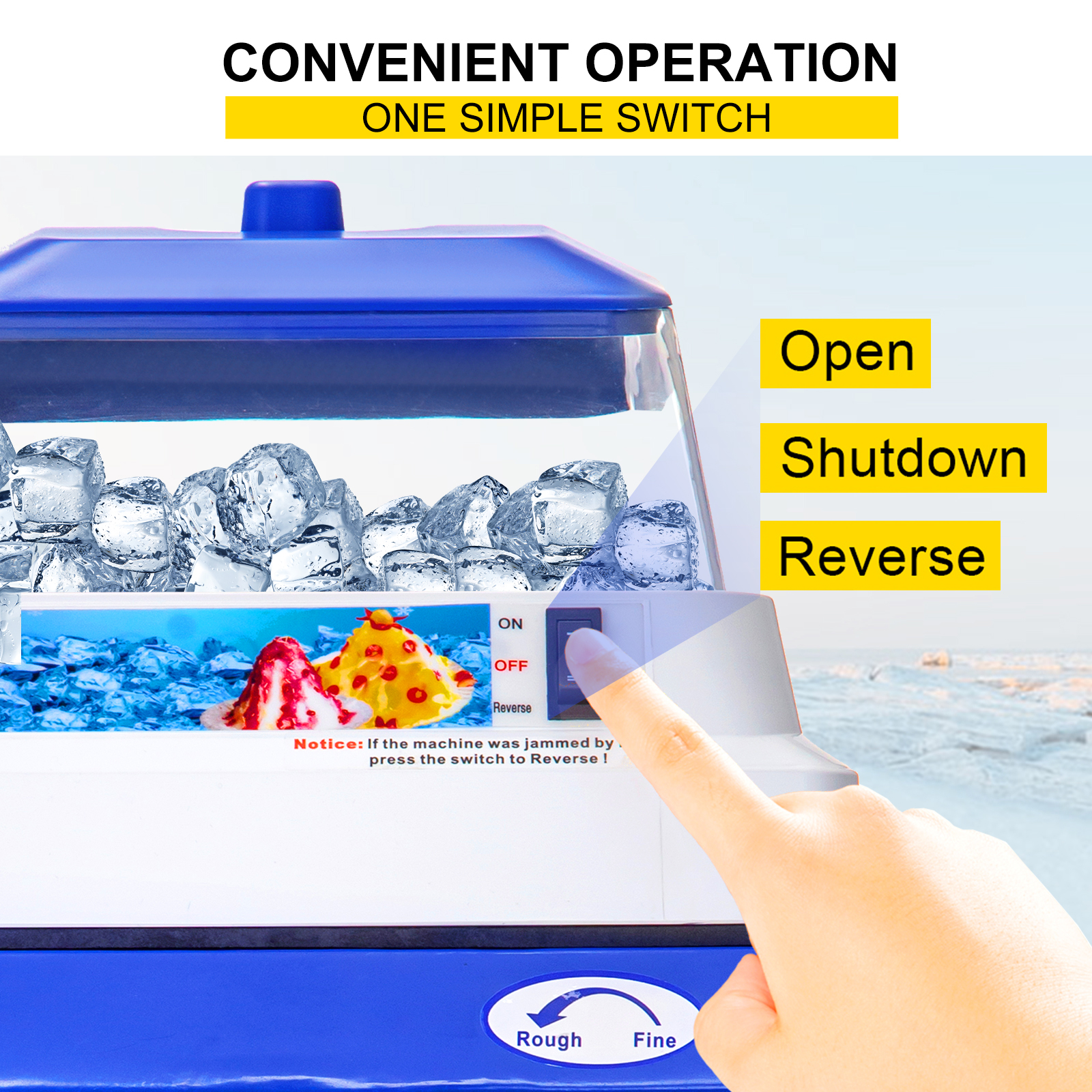 VEVOR ice shaver crusher with easy one-button operation and ice size adjustment.