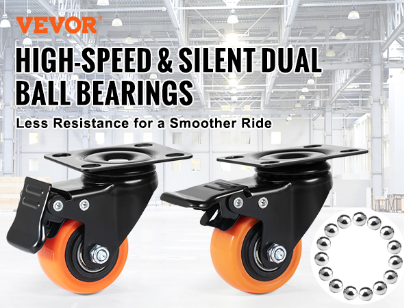 VEVOR caster wheels with high-speed and silent dual ball bearings for a smoother ride.
