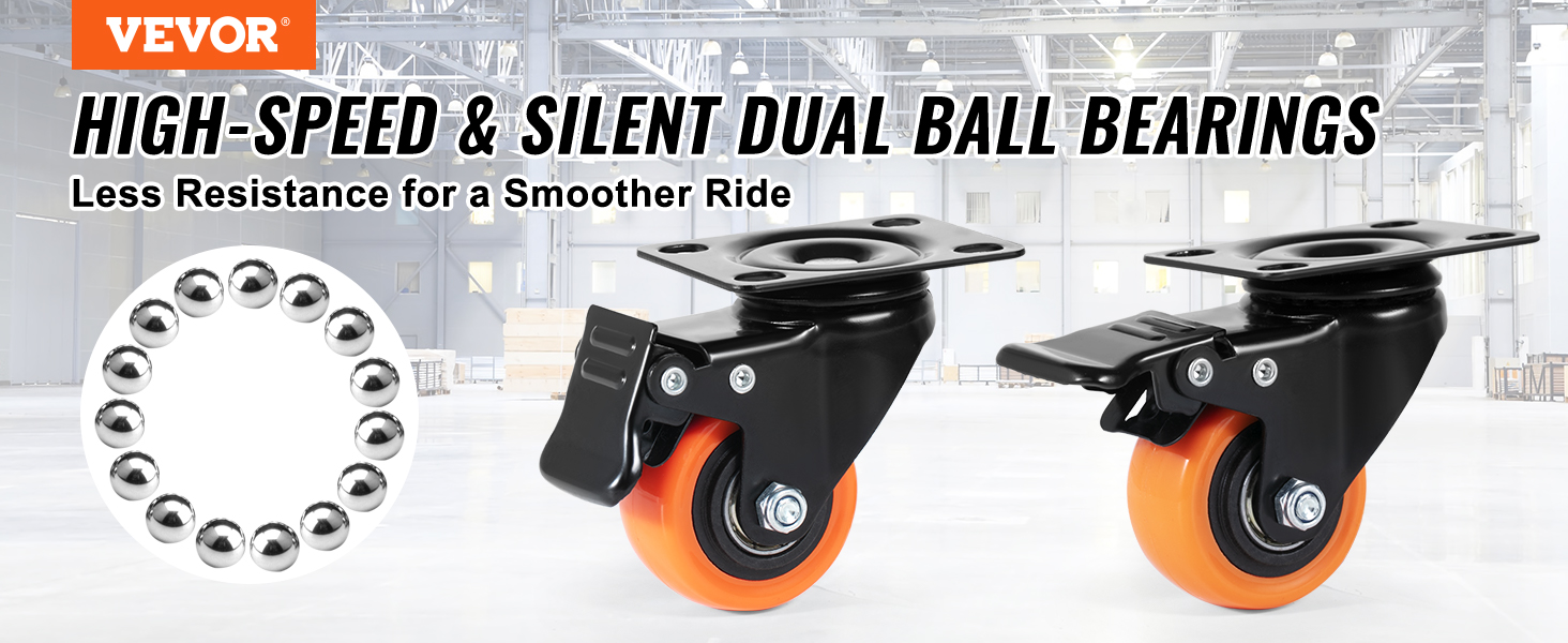 VEVOR caster wheels with high-speed and silent dual ball bearings for a smoother ride.