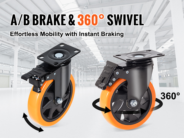 VEVOR caster wheels with a/b brake and 360° swivel for effortless mobility and instant braking.