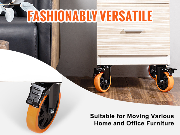 furniture with VEVOR caster wheels for easy mobility, featuring stylish orange and black design.