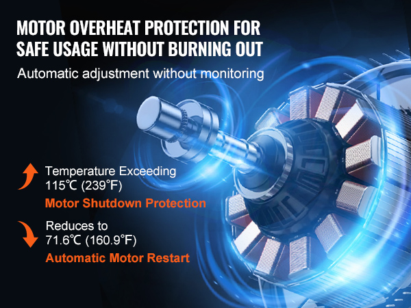 motor overheat protection with automatic adjustment for safe VEVOR belt conveyor usage without burning out.
