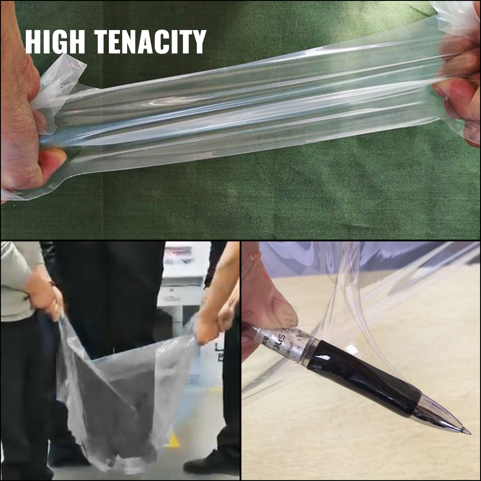 VEVOR greenhouse film showcasing high tenacity, strong stretch resistance, and durability.