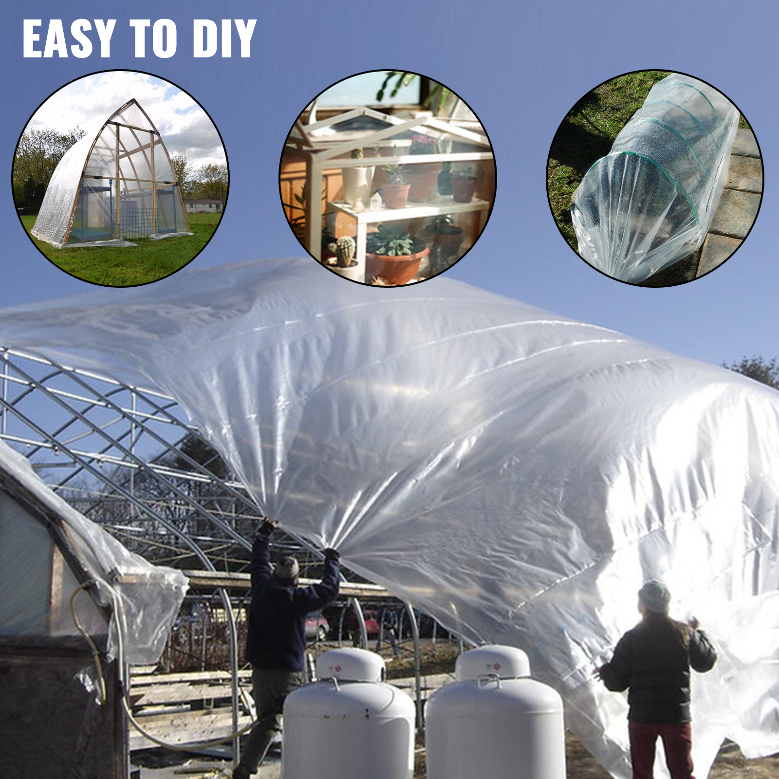 VEVOR greenhouse film covering frames, with diy setups for potted plants and tunnel.