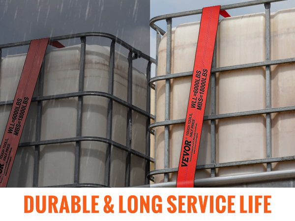 VEVOR winch straps securing industrial containers, showcasing durability and long service life.
