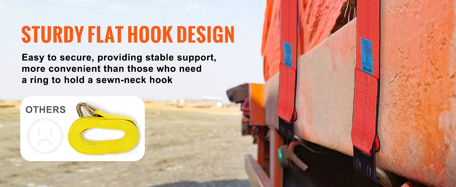 VEVOR winch straps holding a load with a sturdy flat hook design for easy and stable support.