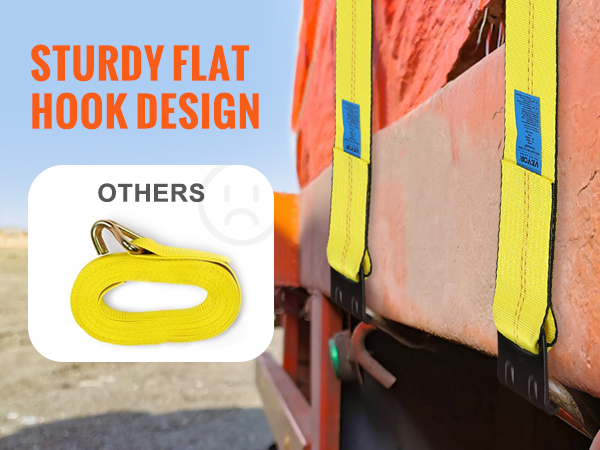 sturdy flat hook design of VEVOR winch straps for secure and convenient support.