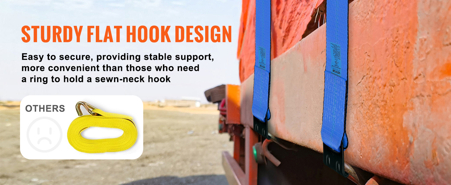 VEVOR winch straps with sturdy flat hook design, demonstrating secure and stable support.
