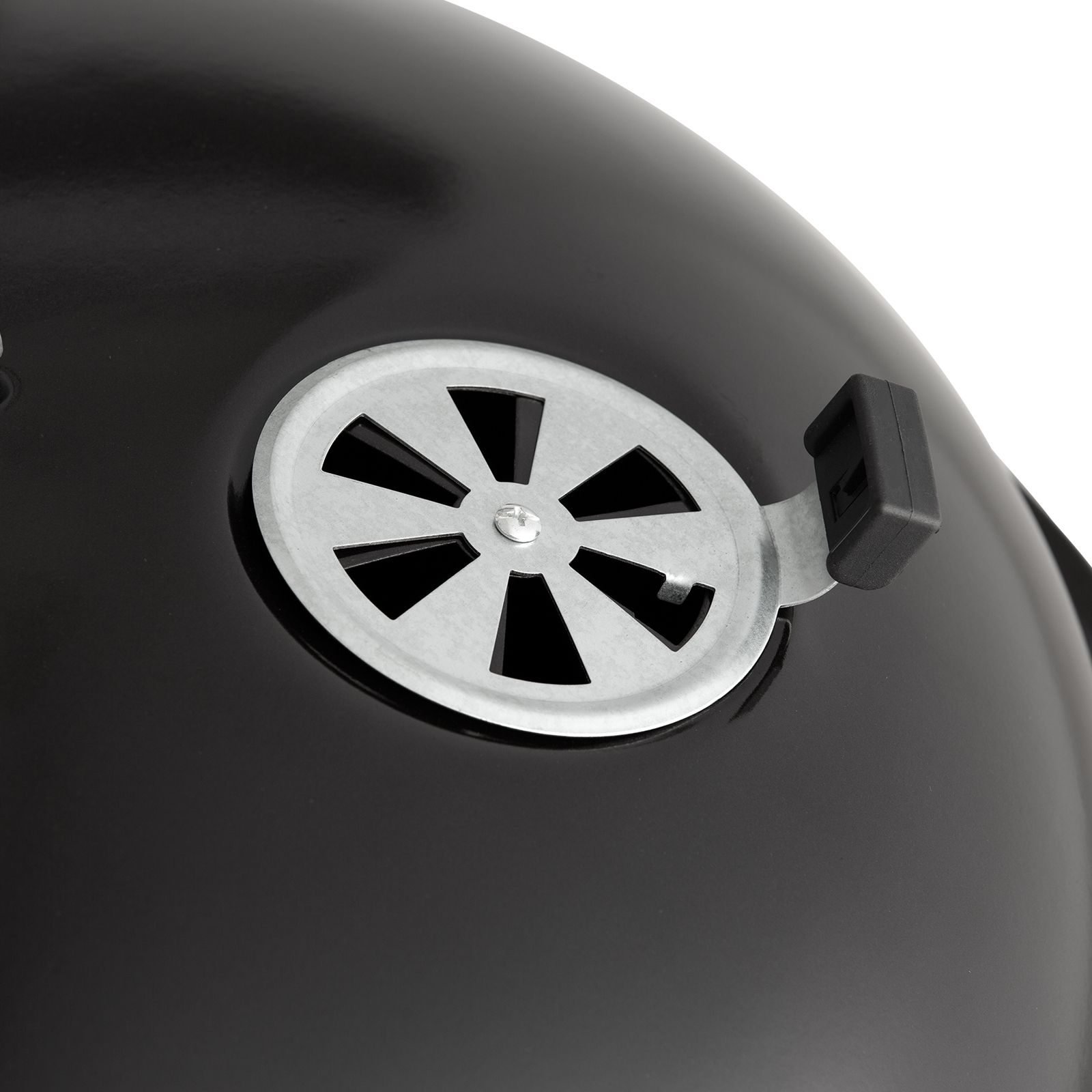 metal vent detail on the sleek, black lid of VEVOR kettle charcoal grill.