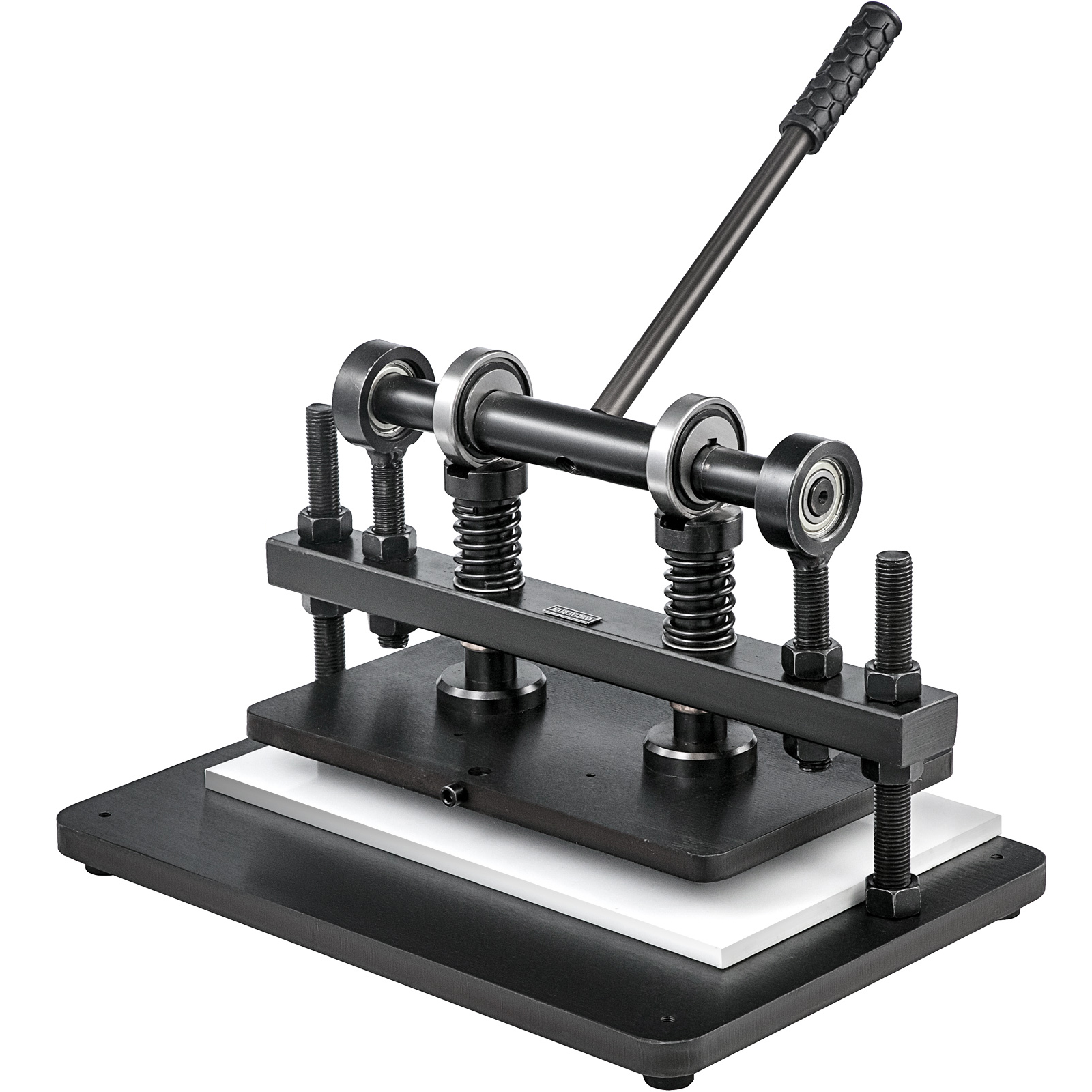 VEVOR leather cutting machine with sturdy metal frame and manual lever.