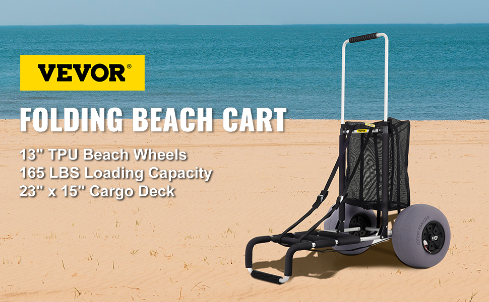 VEVOR beach cart with 13" tpu beach wheels and 165 lbs loading capacity on sandy shore