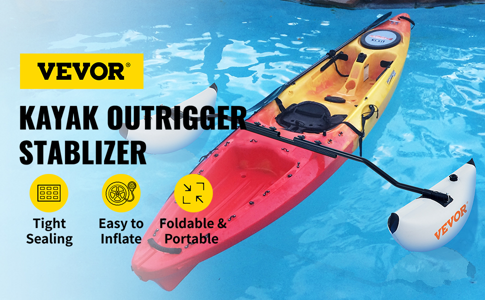 VEVOR kayak stabilizers for tight sealing, easy inflation, foldable and portable stability.