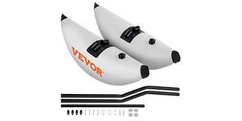 VEVOR kayak stabilizers with white pontoons, mounting hardware, and support bars for improved stability.
