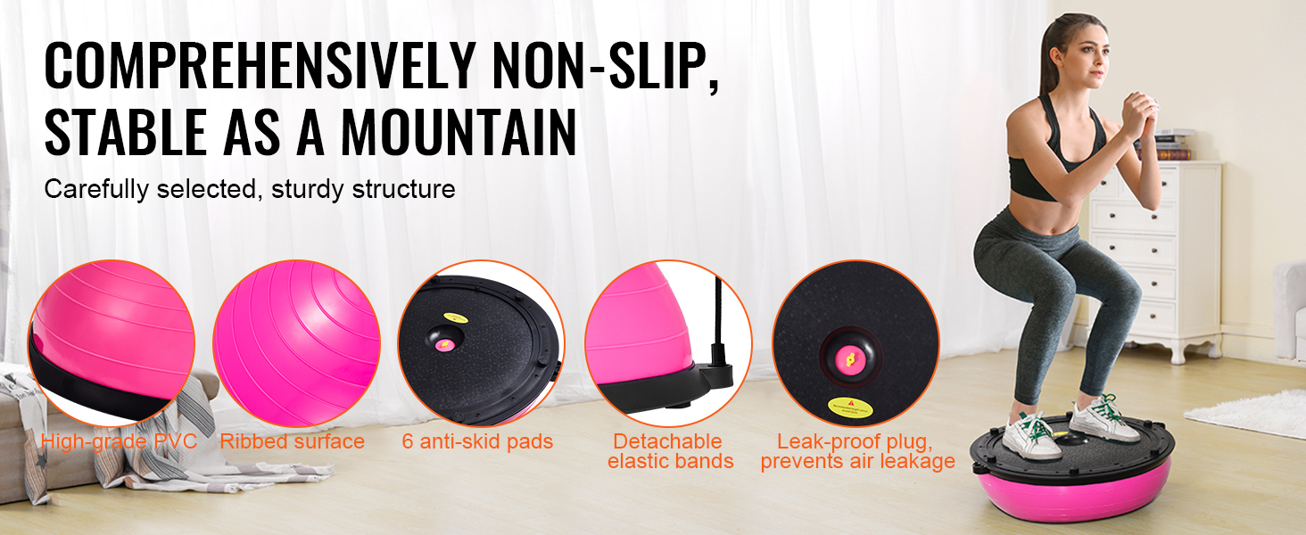 VEVOR balance ball trainer with high-grade pvc, ribbed surface, and 6 anti-skid pads for stability.