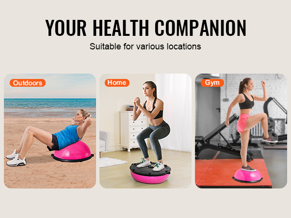 VEVOR balance ball trainer for versatile workouts shown outdoors, at home, and in the gym.