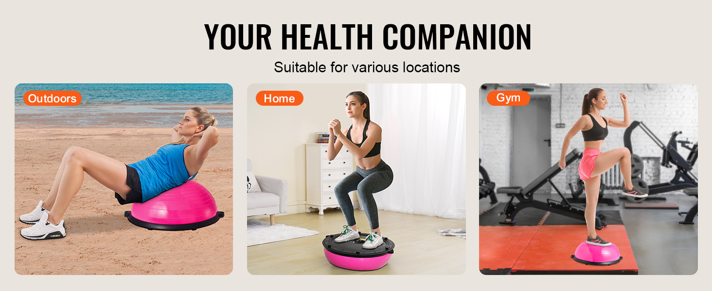 VEVOR balance ball trainer for versatile workouts shown outdoors, at home, and in the gym.