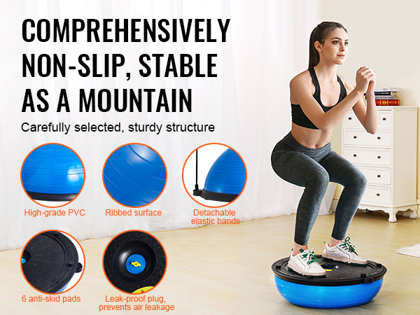 VEVOR balance ball trainer with non-slip base, ribbed surface, anti-skid pads, and detachable bands.