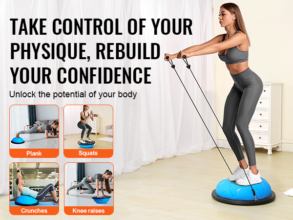 VEVOR half exercise ball trainer for planks, squats, crunches, and knee raises at home.
