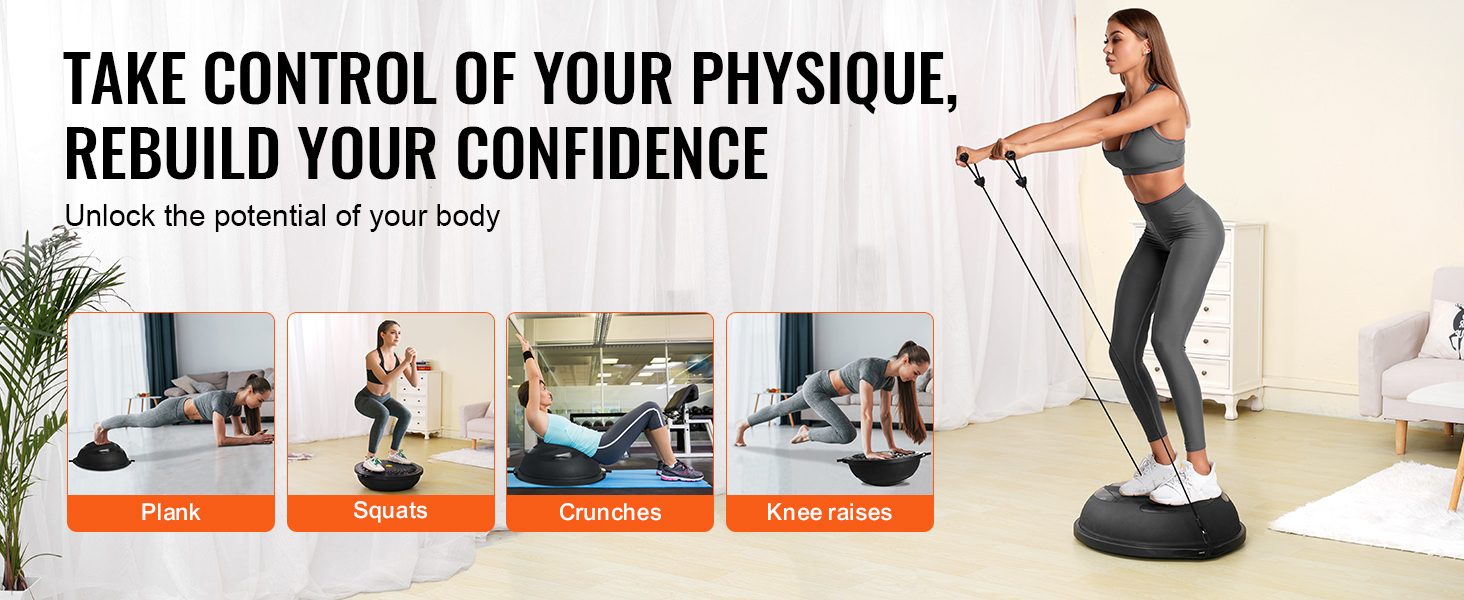VEVOR balance ball trainer for planks, squats, crunches, and knee raises to rebuild your confidence.