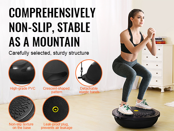 VEVOR balance ball trainer with high-grade pvc, non-slip base, leak-proof plug, and detachable bands.