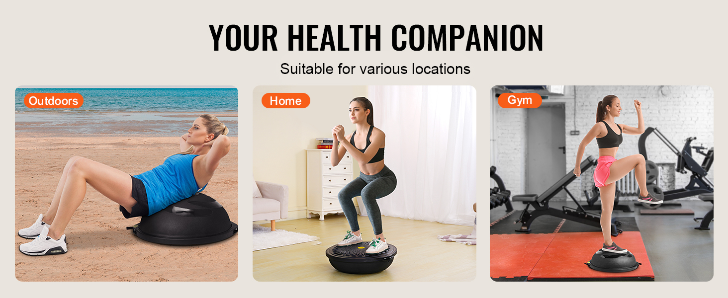VEVOR balance ball trainer used outdoors, at home, and in the gym for versatile fitness routines.