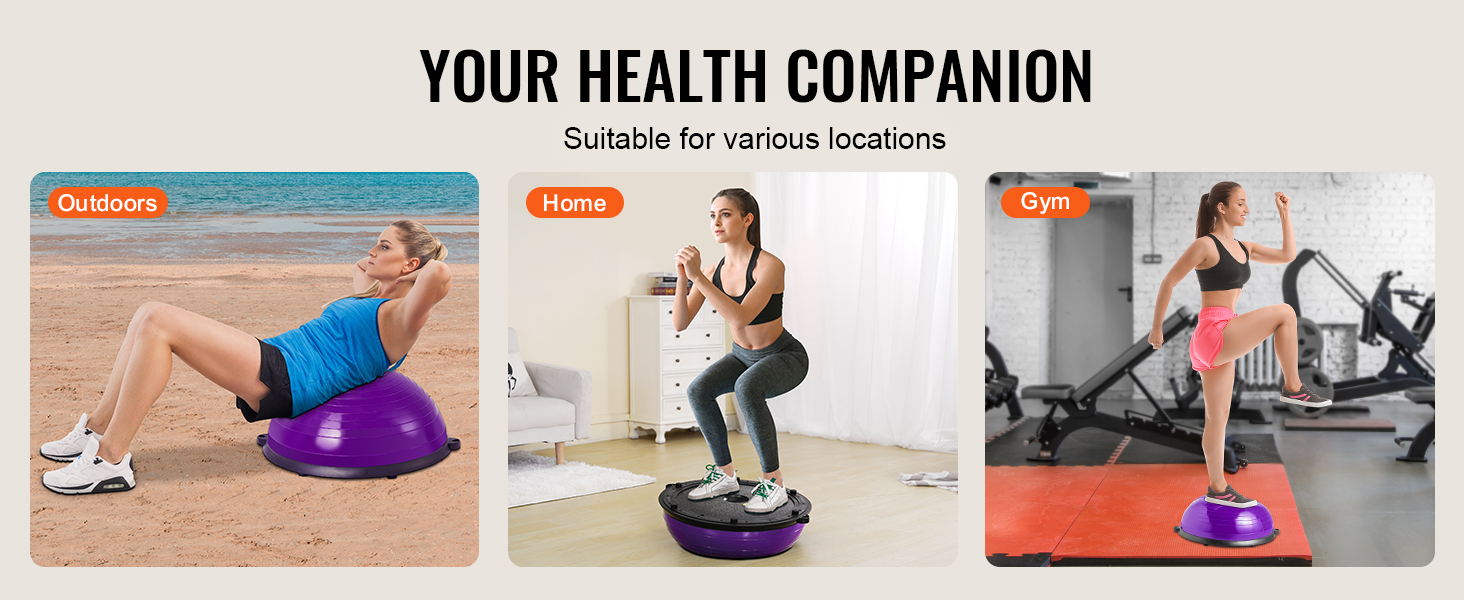 VEVOR half exercise ball trainer for workouts outdoors, at home, or in the gym. ideal for versatile fitness.