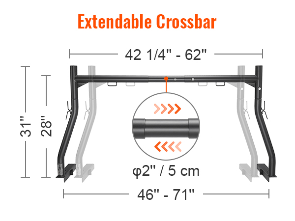 extendable crossbar for ford f-series, chevrolet silverado, dodge ram, toyota tacoma - VEVOR truck ladder rack.