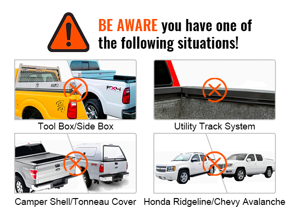 be aware: VEVOR truck ladder rack not compatible with toolbox, utility track, tonneau cover, or honda ridgeline.