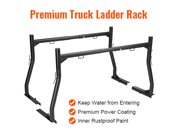 VEVOR truck ladder rack comparison with others, showing water prevention, rustproof paint, and durability.