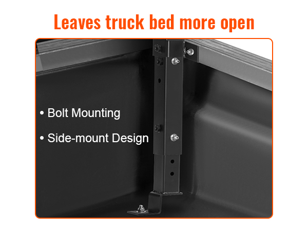 steps to install VEVOR truck rack: assemble brackets, drill holes, slide the bar, and secure with bolts.