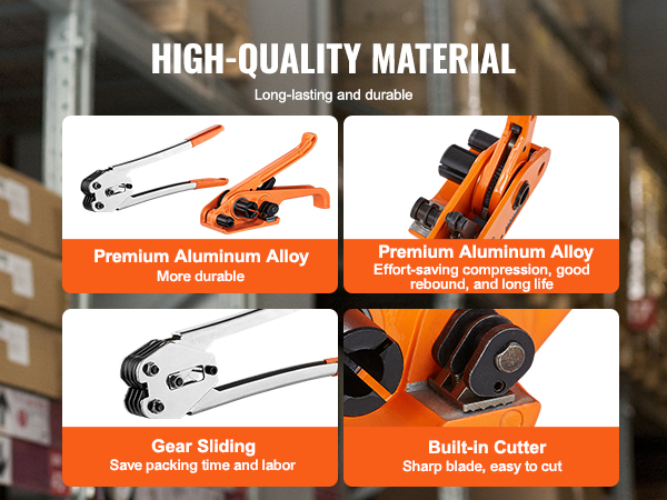 VEVOR banding strapping kit - premium aluminum alloy, high elasticity spring, gear sliding, built-in cutter.