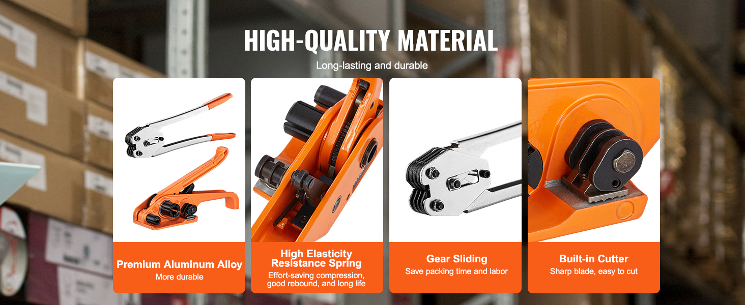VEVOR banding strapping kit - premium aluminum alloy, high elasticity spring, gear sliding, built-in cutter.