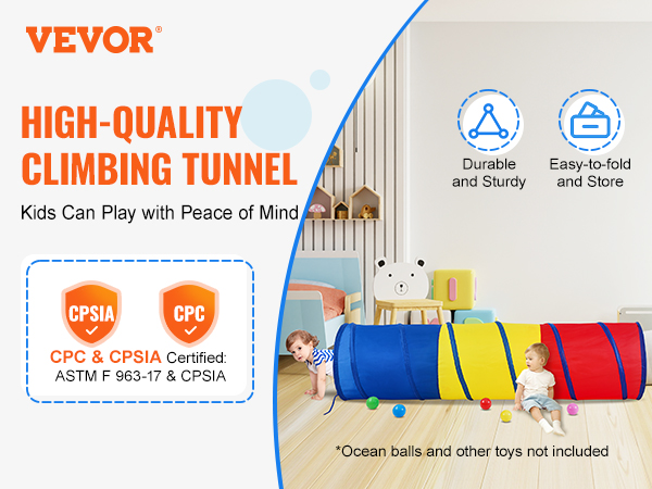 VEVOR kids play tunnel - high-quality climbing tunnel, durable, easy-to-fold, astm-certified for safety.