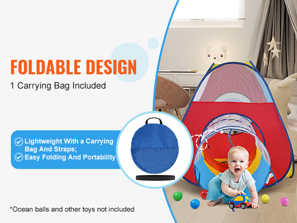 VEVOR kids play tent with foldable design and carrying bag, showcasing portability and ease of use.