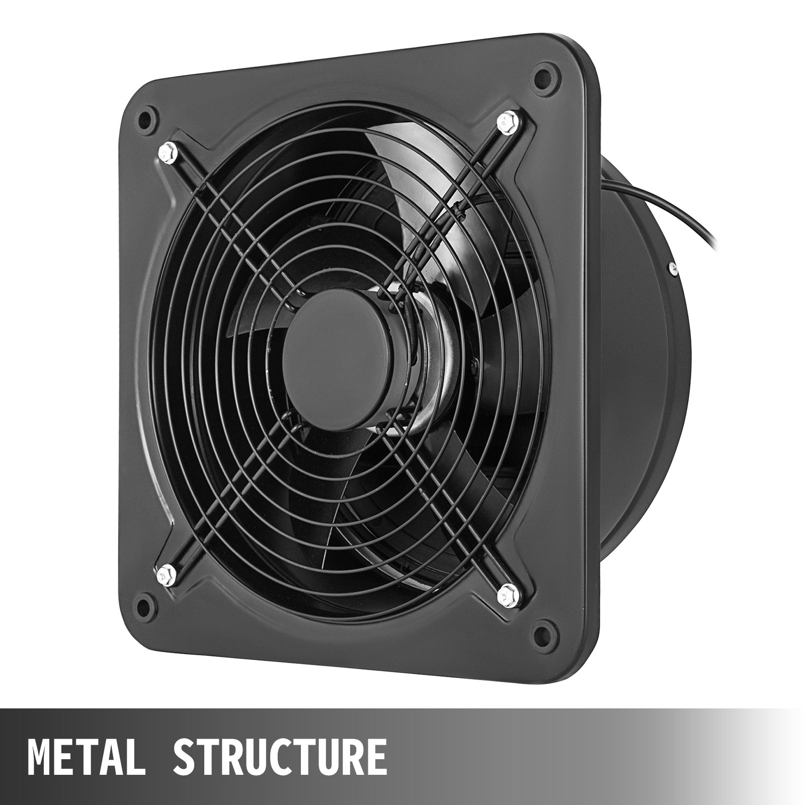 black VEVOR ventilation extractor with metal structure and protective grill.