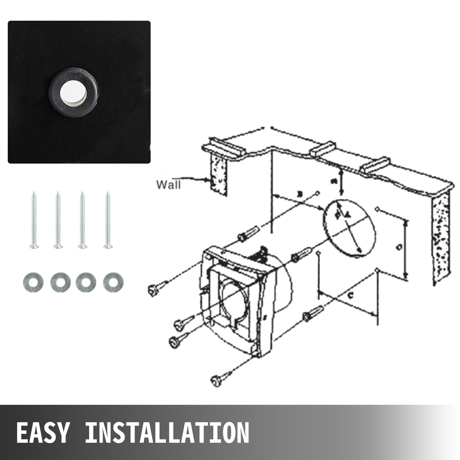 VEVOR ventilation extractor installation guide with screws and mounting diagram.