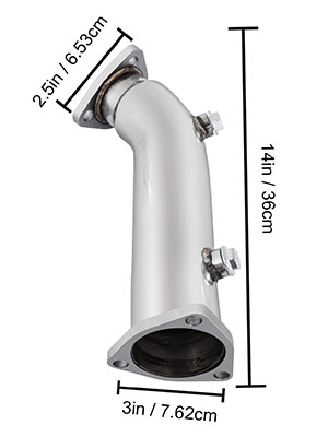 VEVOR downpipe exhaust stainless steel with product dimensions.
