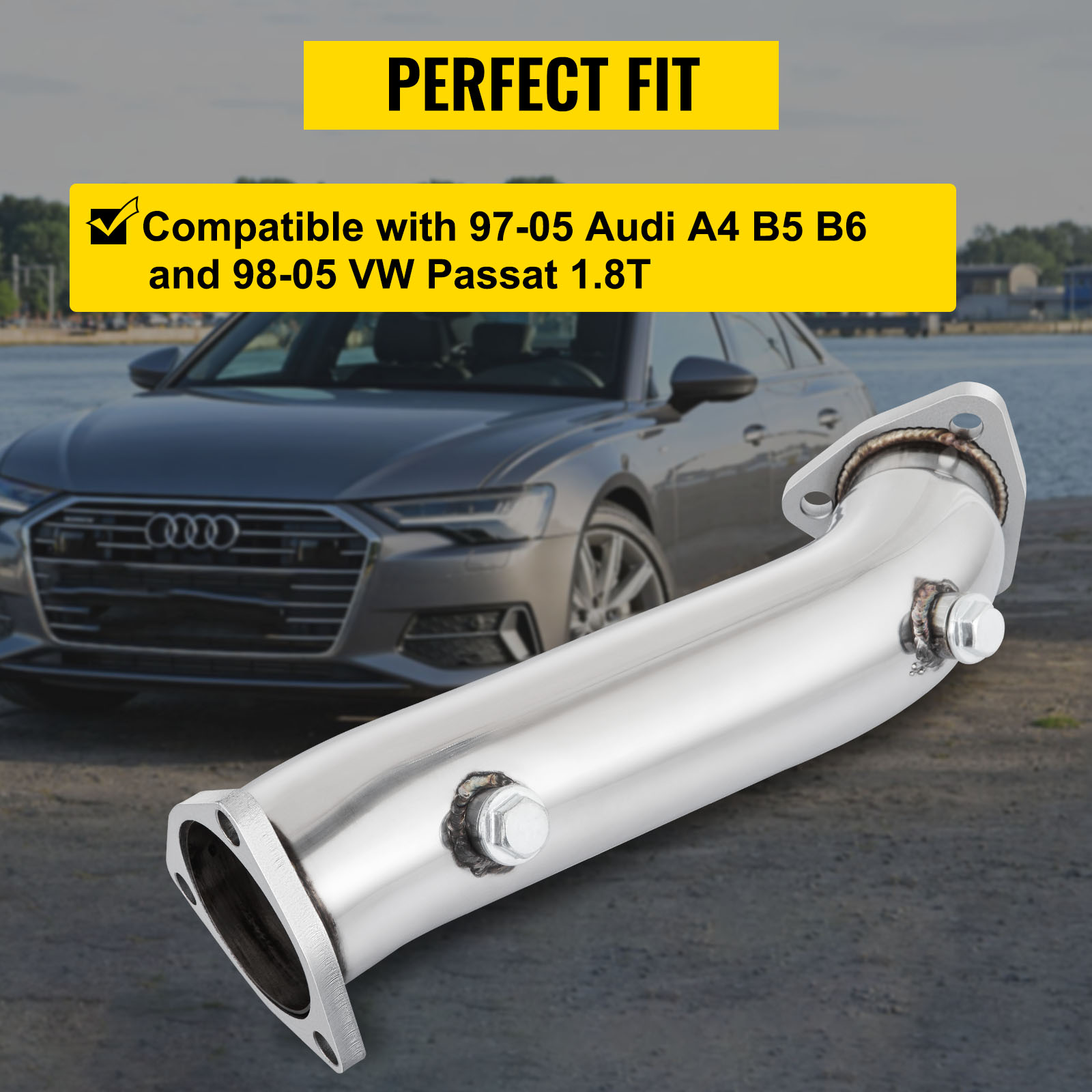 VEVOR downpipe exhaust for audi a4 b5 b6 and vw passat 1.8t, perfect fit.